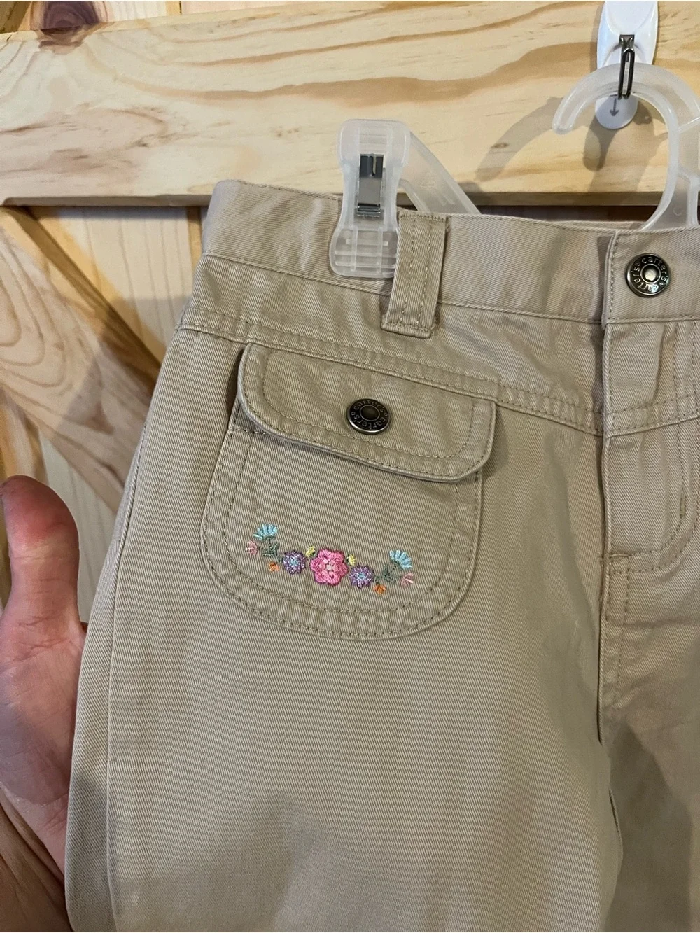 Y2K Carter’s Tan Floral Embroidered Flare Leg Pants Size 6X 100% Cotton